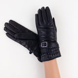 Artigiano Del Guanto Studded Leather Glove with Buckle in Black - Big Bag NY