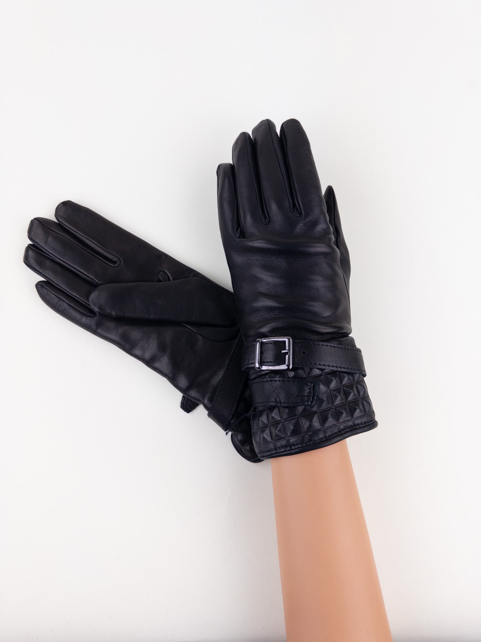 Artigiano Del Guanto Studded Leather Glove with Buckle in Black - Big Bag NY