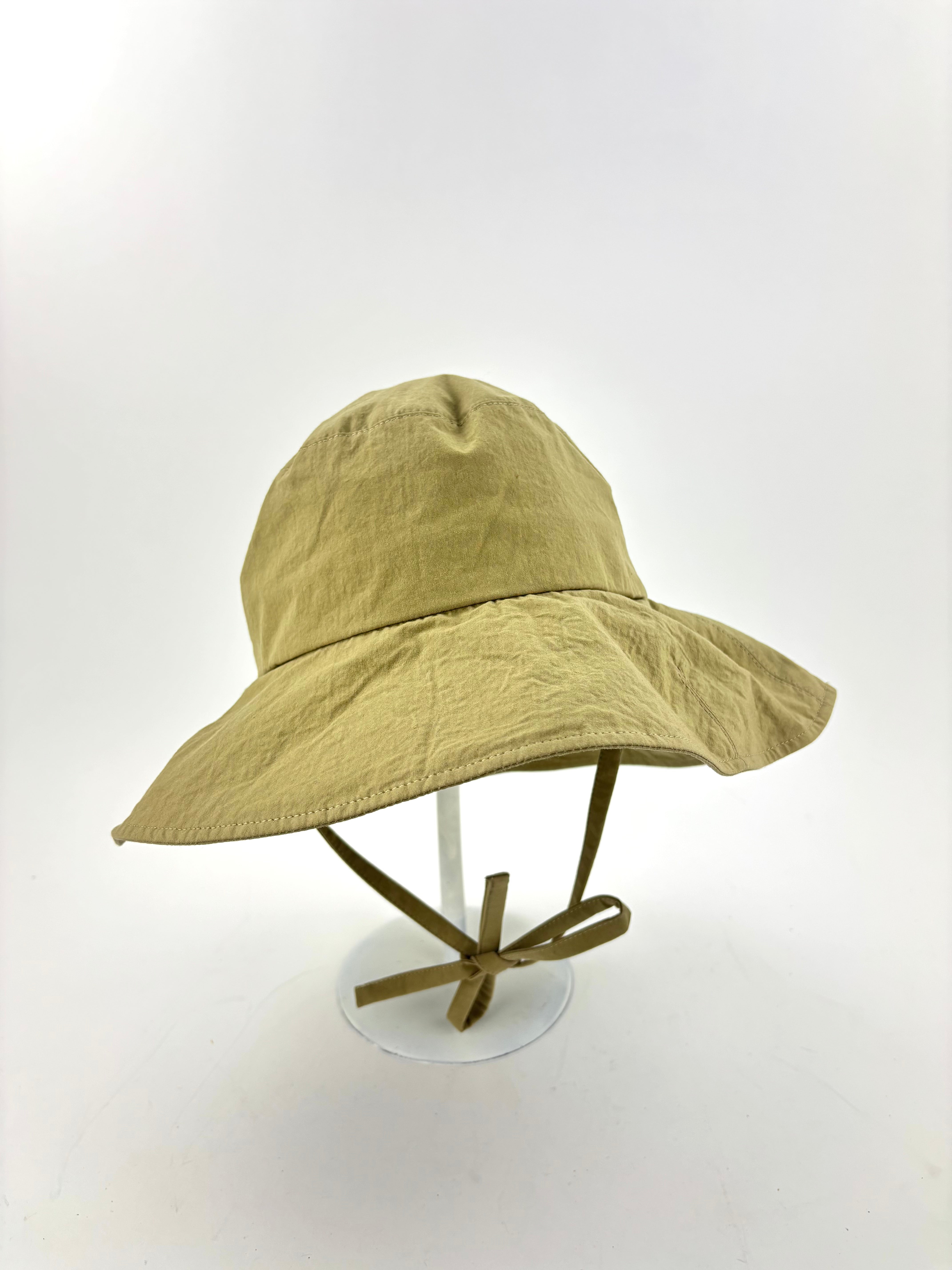 ARLO Cotton and Nylon Sun and Rain Floppy Hat with Tie Ribbons Beige - Big Bag NY