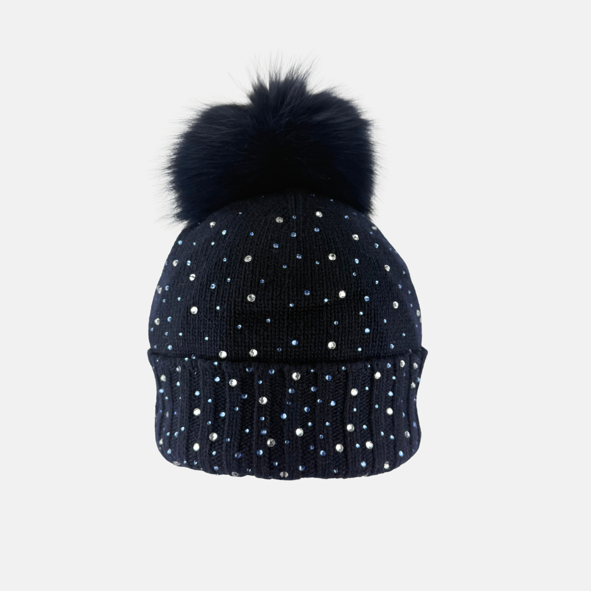 Sandro Navy Blue Wool Blend Crystal Jeweled Beanie Hat Crystal Cashmere and Merino Wool Beanie in Navy – Big Bag main image 4