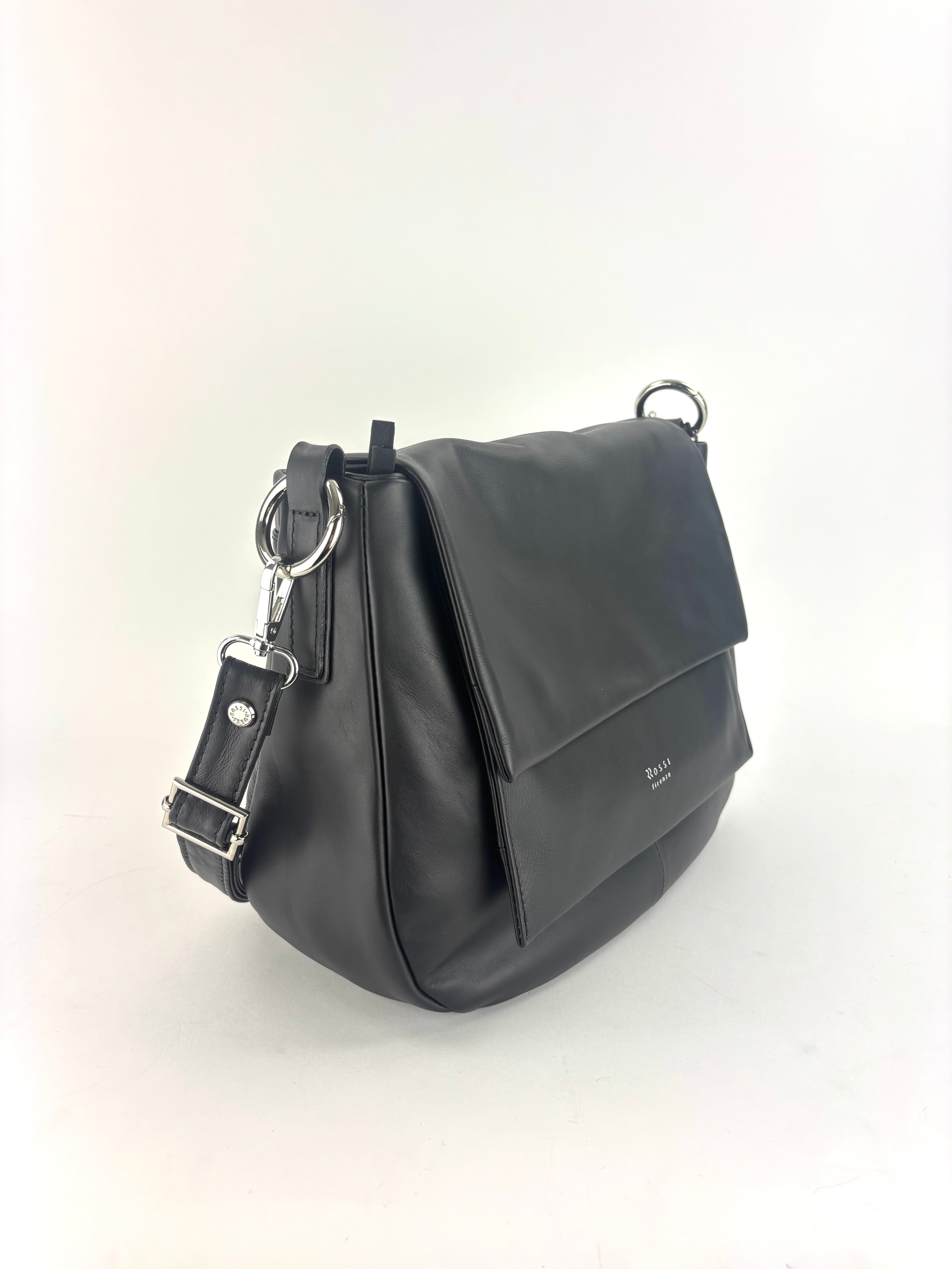 Ultrasmooth Calfskin Multi Compartment Shoulder Bag Black - Big Bag NY