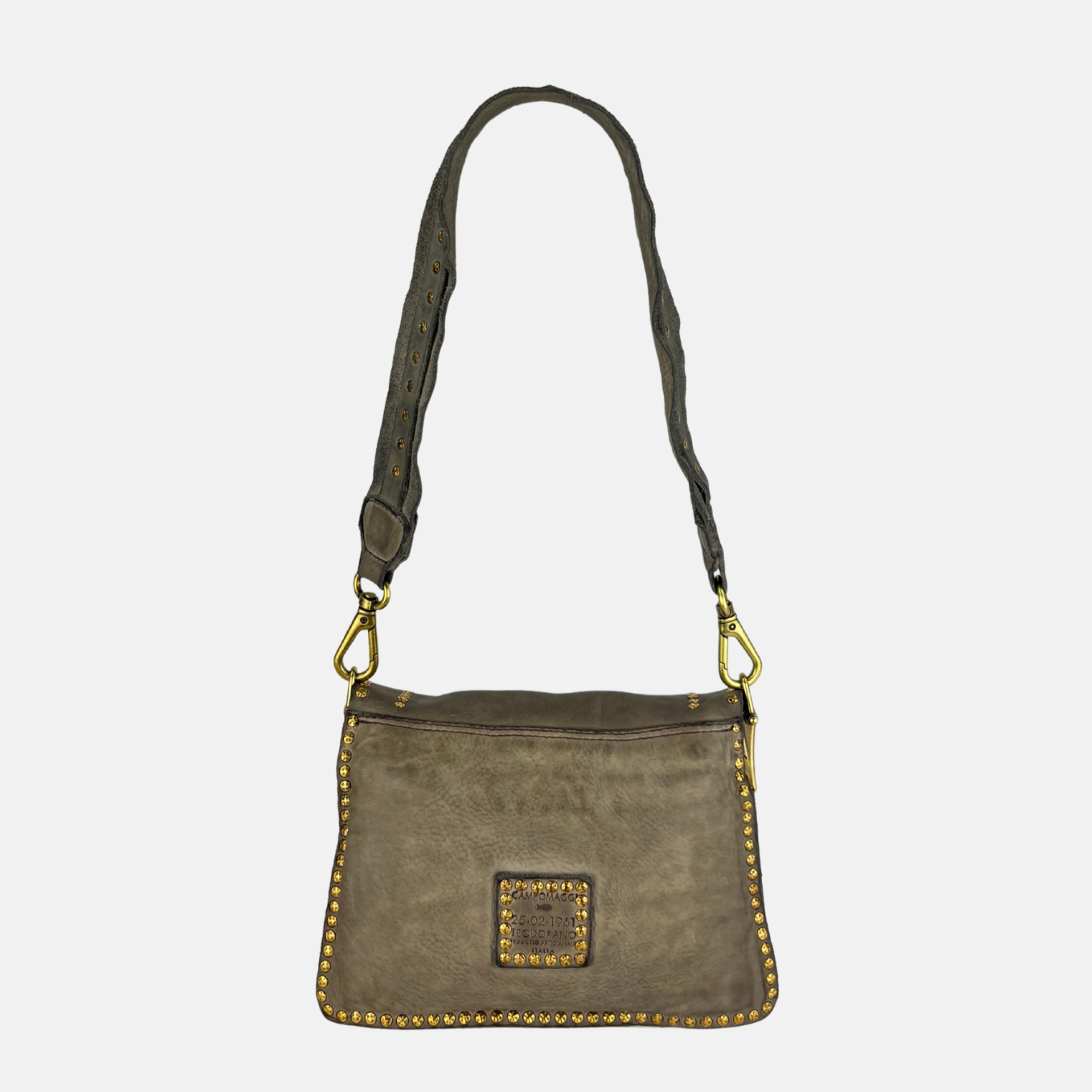 Campomaggi AGNESE Studded Shoulder Bag in Cement - Big Bag NY back