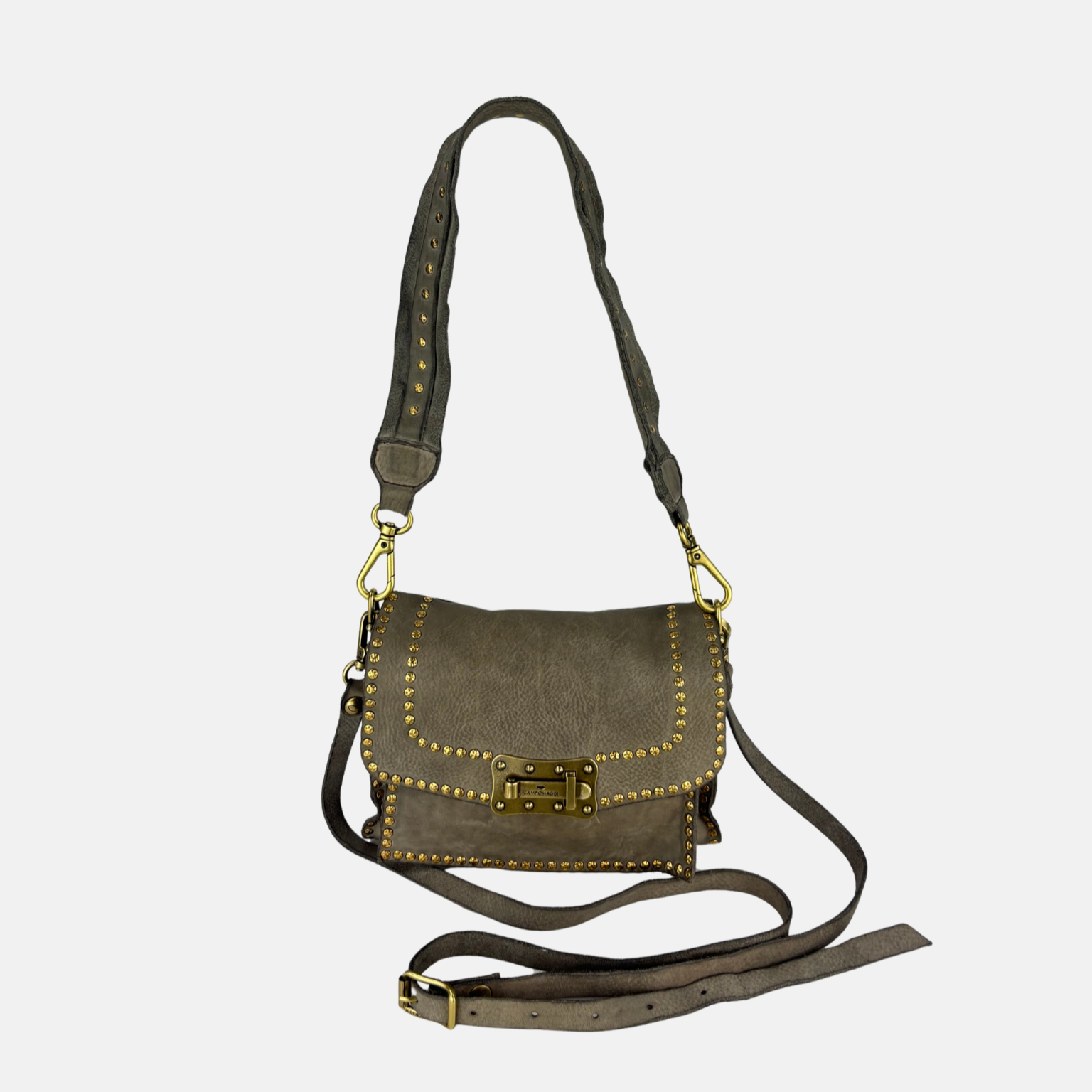 Campomaggi AGNESE Studded Shoulder Bag in Cement - Big Bag NY extra strap