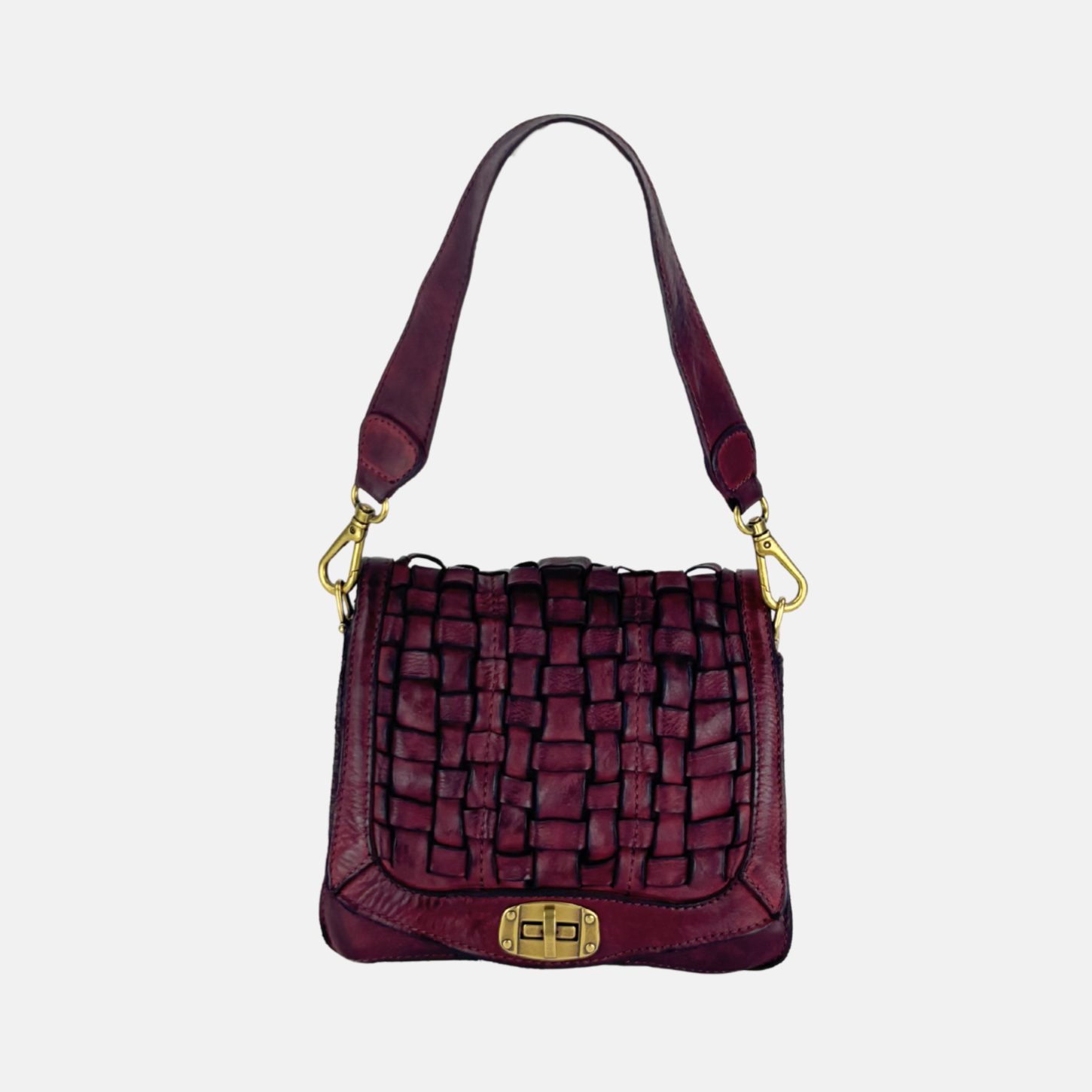 Campomaggi PERLA Woven Flap Crossbody Bag in Burgundy Big Bag NY
