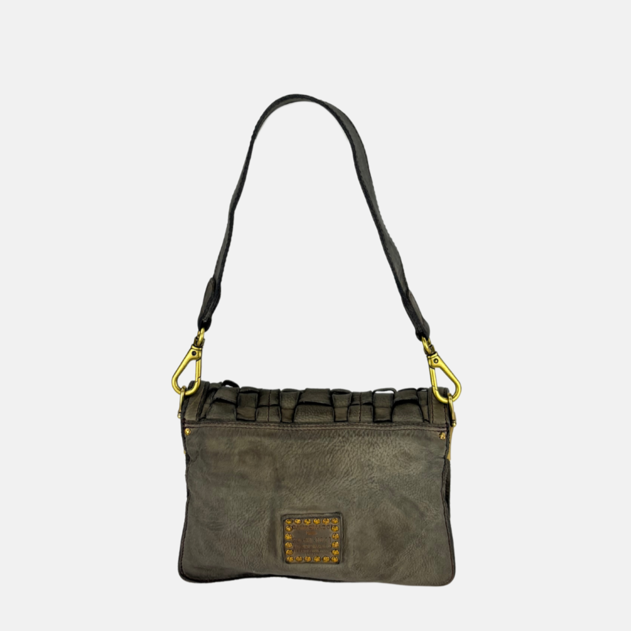 Campomaggi PERLA Woven Flap Crossbody Bag in Cement Grey Big Bag NY back