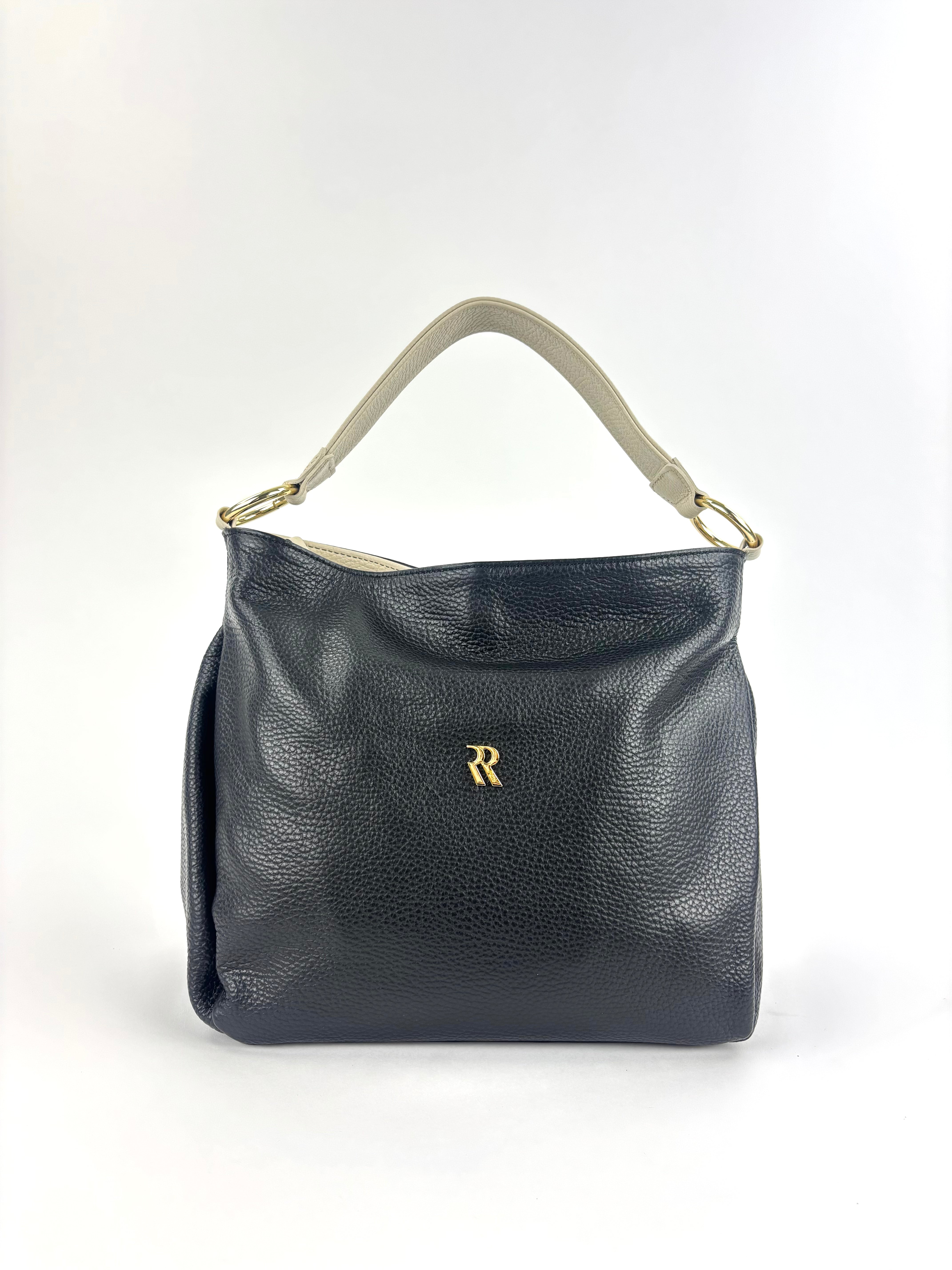 Contrast Trim Medium Bucket Bag Black White- Big Bag NY