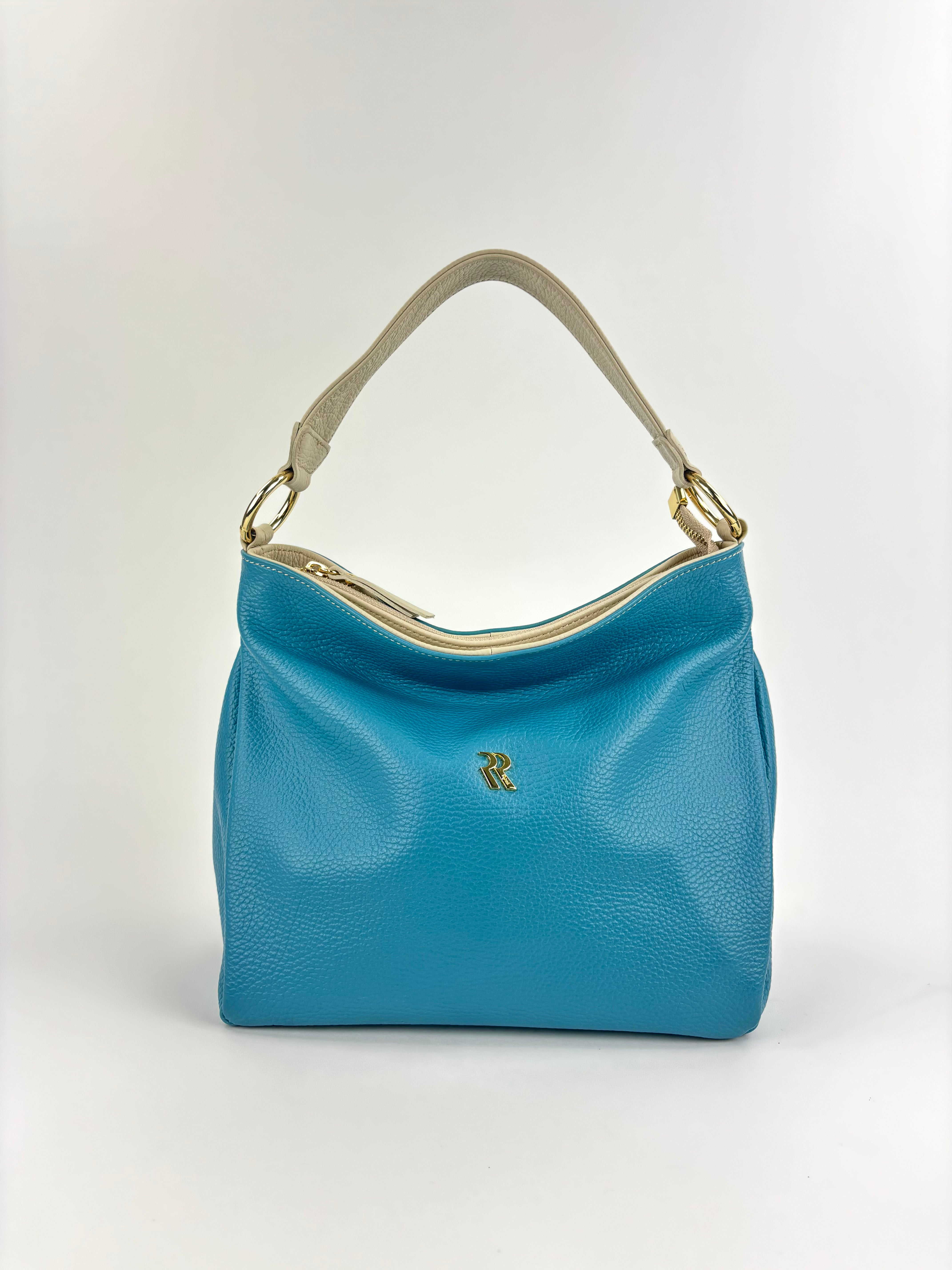 Contrast Trim Medium Bucket Bag Light Blue White - Big Bag NY