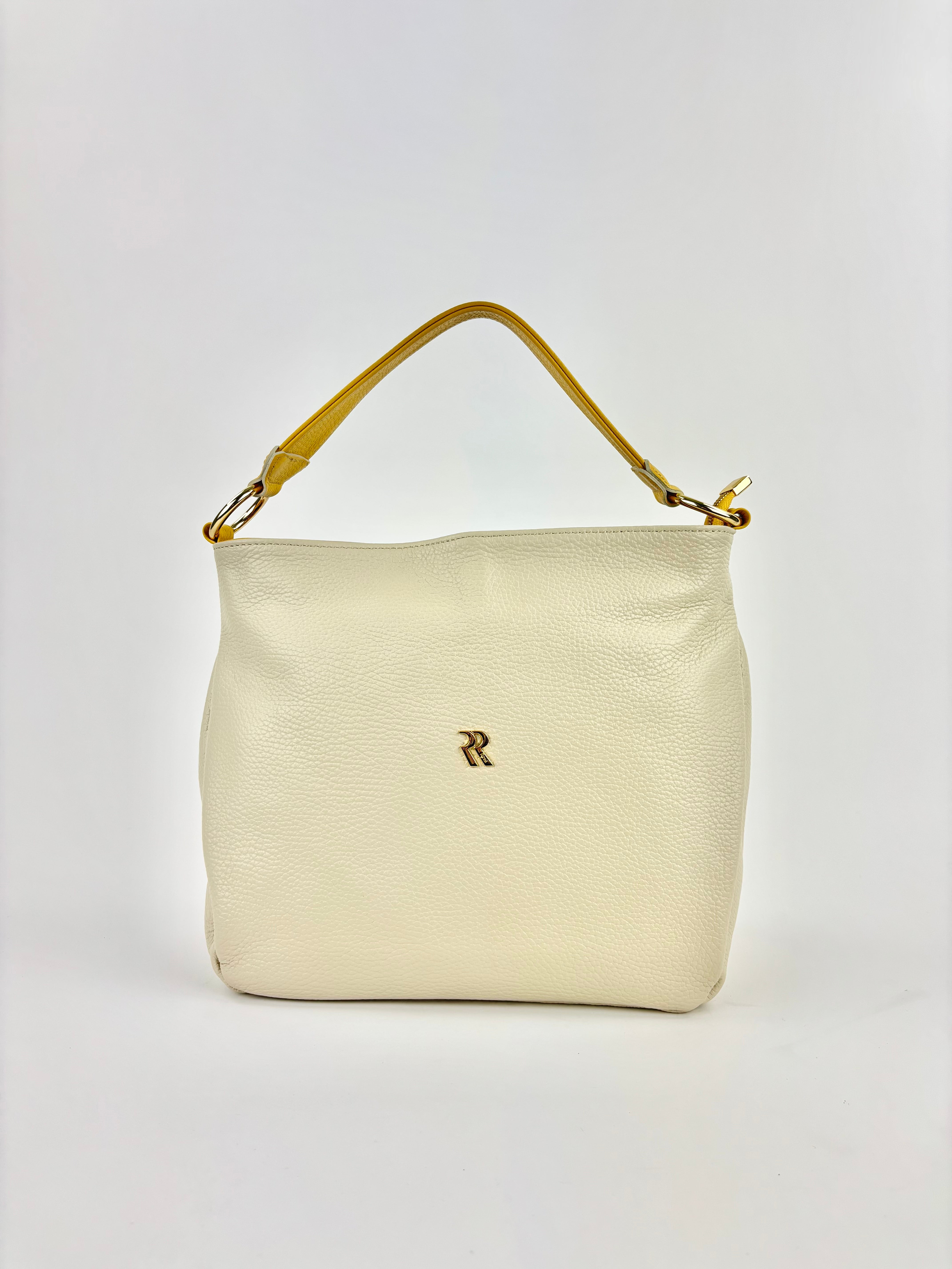 Contrast Trim Medium Bucket Bag White Yellow - Big Bag NY