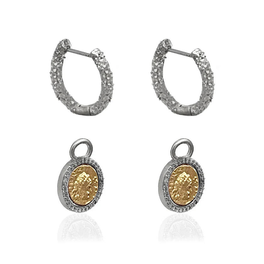 Tat2 Gold Crystal Huggies with Slide On Dupre Coins EarringsTat2 Crystal Huggies with Slide On Dupre Coins Earrings Silver - Big Bag NY