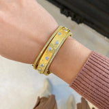 Bezel Pave Hinge Bangle Gold