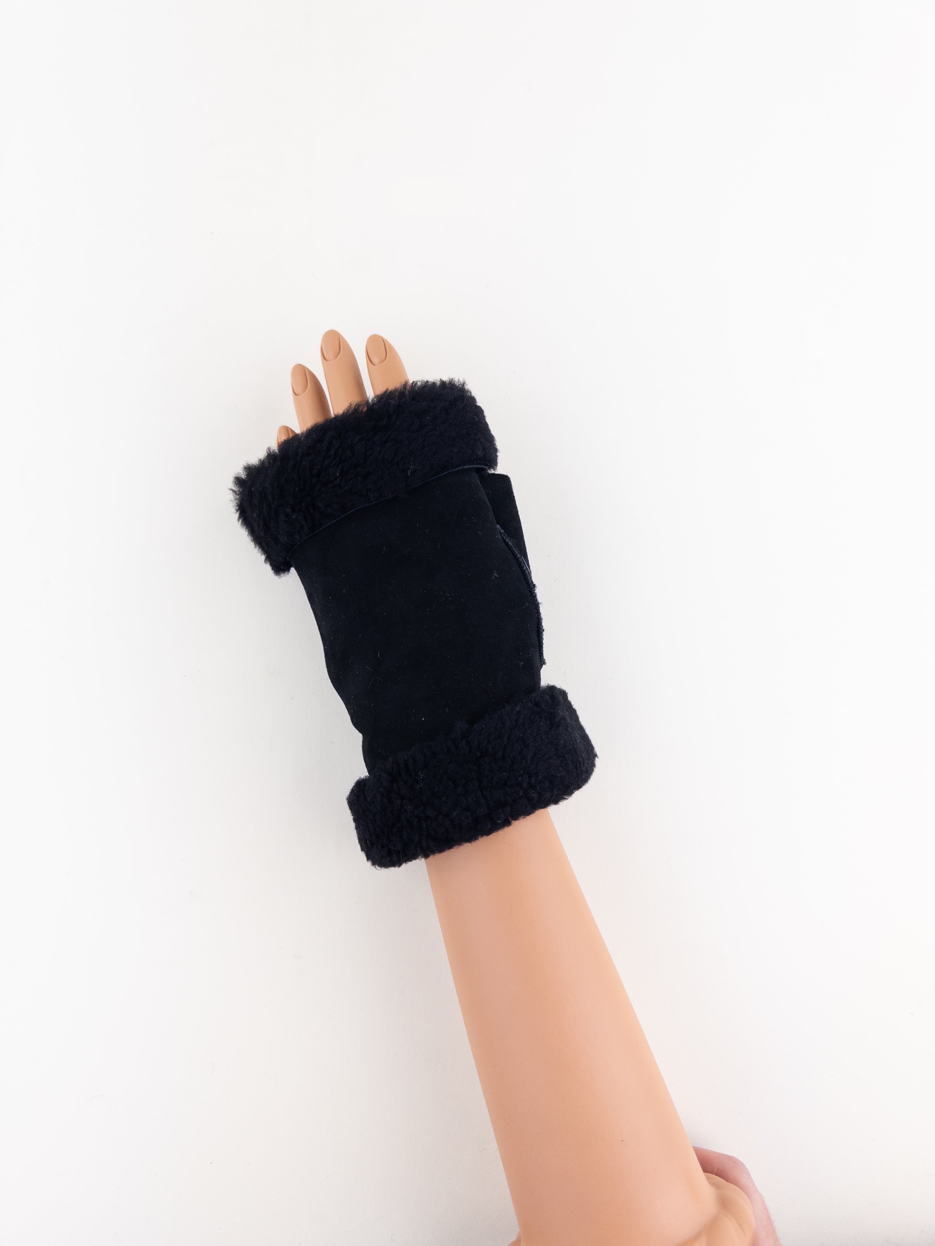 Black Santacana Shearling Fingerless Gloves - Big Bag NY
