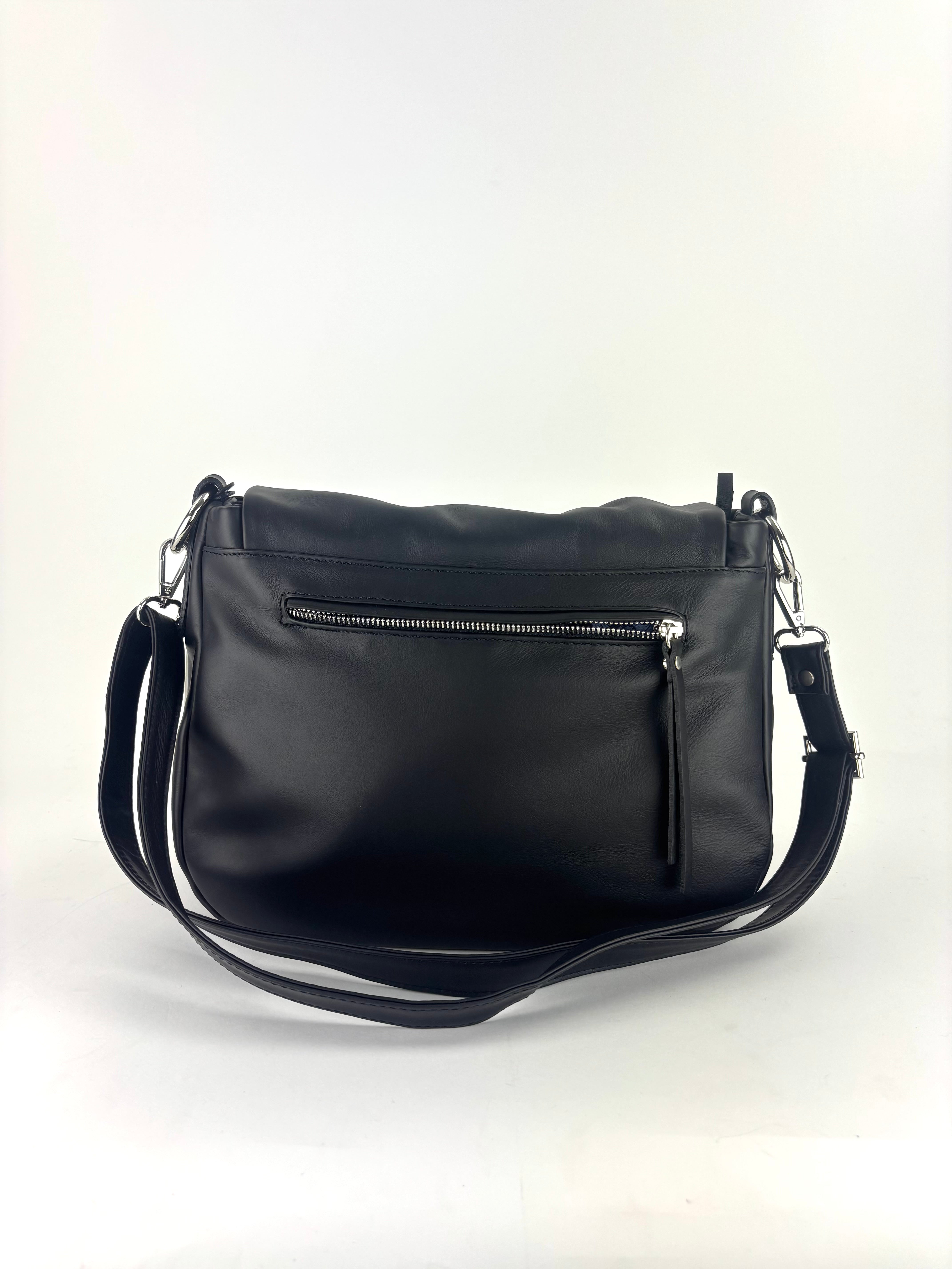 Ultrasmooth Calfskin Multi Compartment Shoulder Bag Black - Big Bag NY