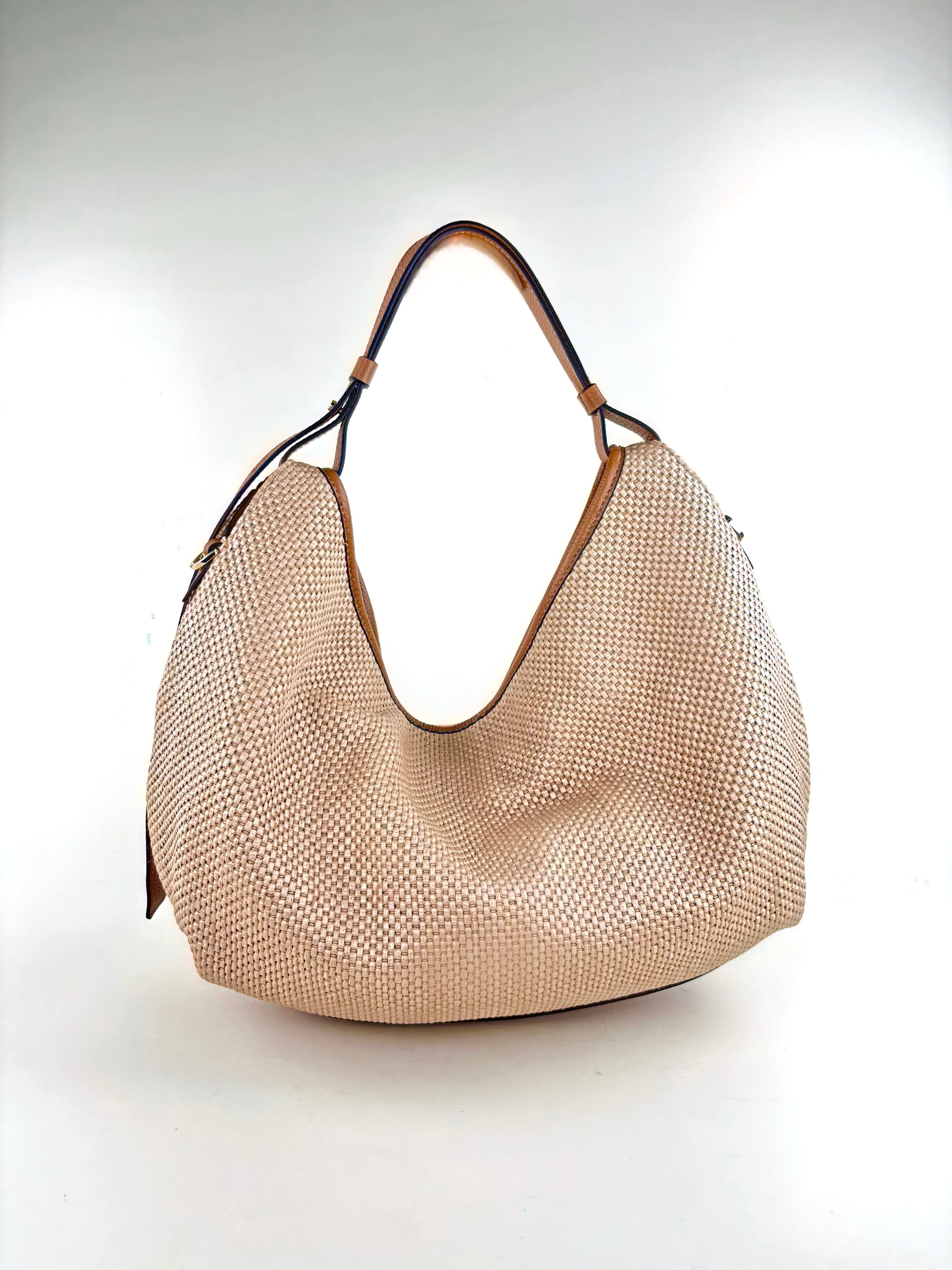 LORISTELLA Jane Large Raffia Hobo Cuoio - Big Bag NY