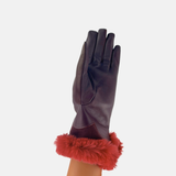 Gala Turned Fur Cuff Leather Gloves w/ Touchscreen Tech - Bordeaux - Big Bag NY