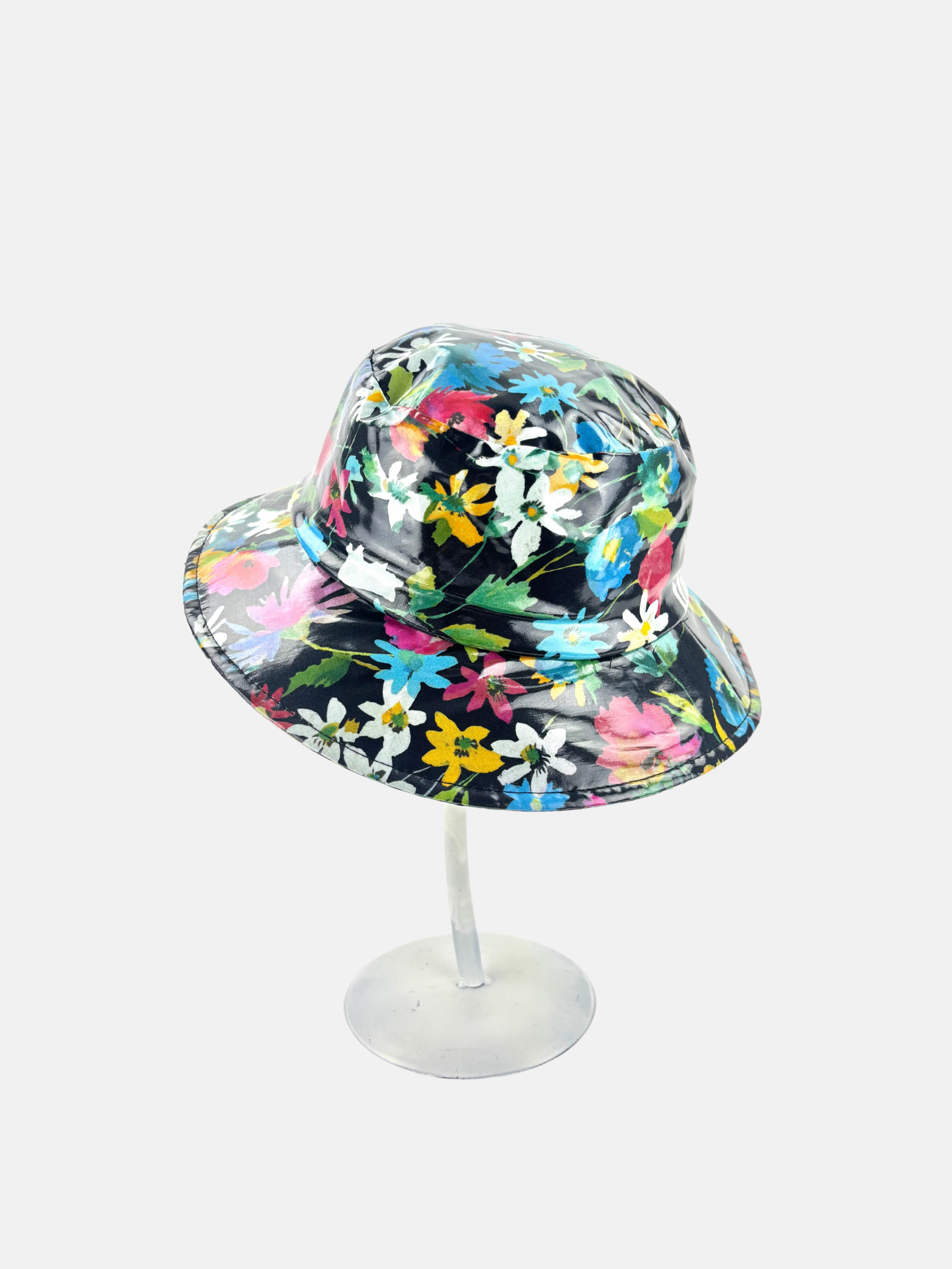 Glossy Bucket Rain Hat in Floral Print Black - Big Bag NY