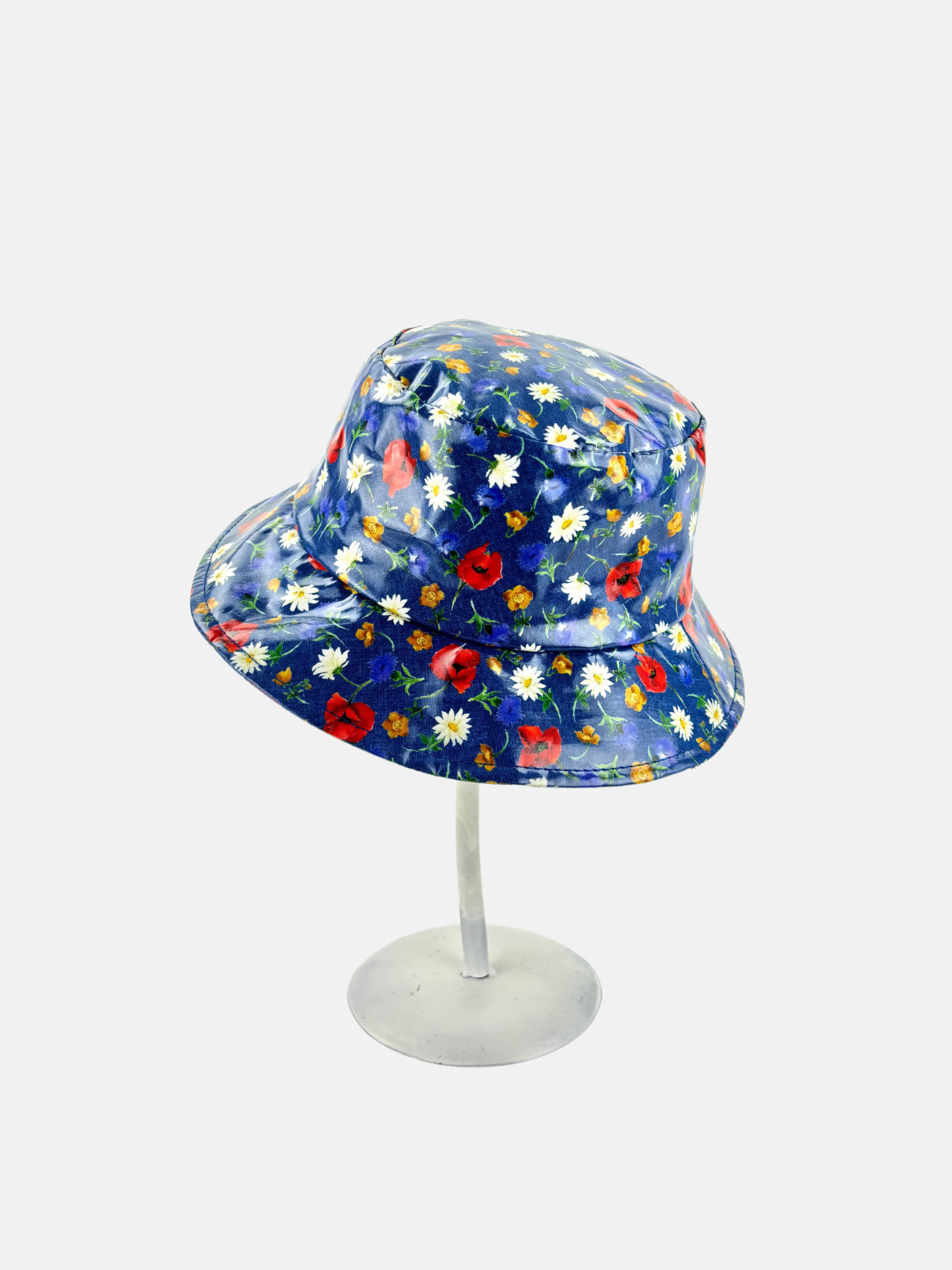 Glossy Bucket Rain Hat in Floral Print Blue - Big Bag NY