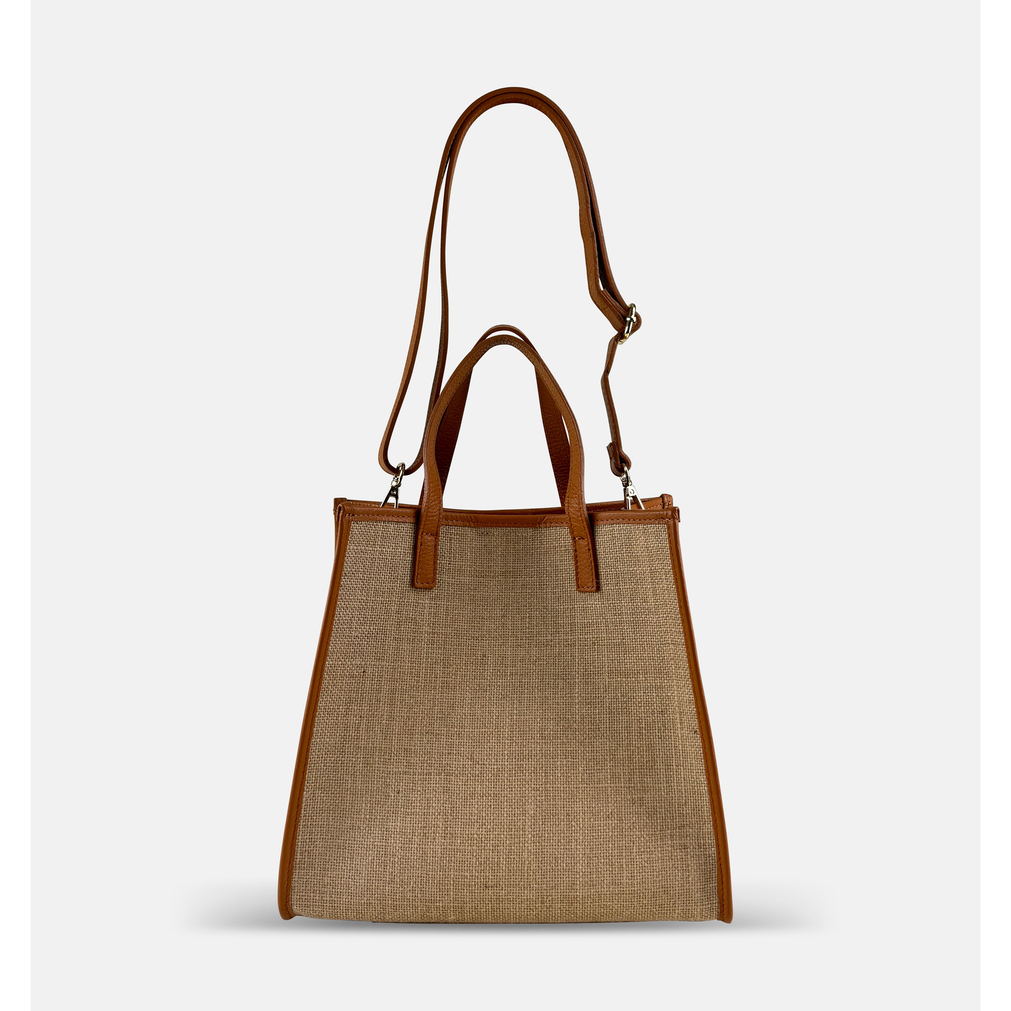 Laura DiMaggio Natural Shopper with Leather Trim in Tan - Big Bag NY
