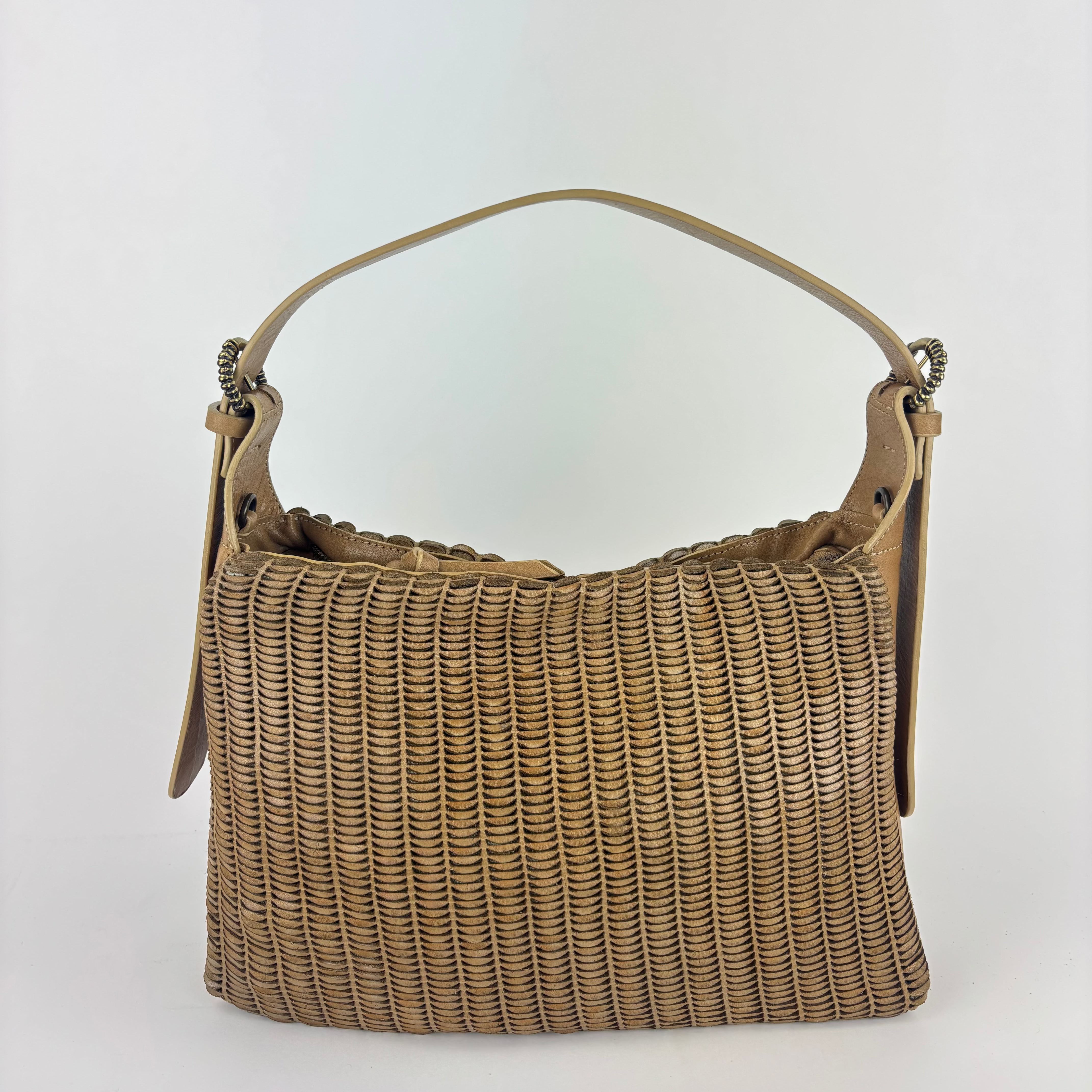 Reptile's House Lune Medium Shoulder Bag with Brass Buckle Beige - Big Bag NY