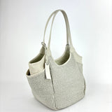 Marco Masi Small Raffia Zip Tote with Leather Side Pockets White - Big Bag NY