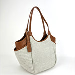 Marco Masi Small Raffia Zip Tote with Leather Side Pockets Tan - Big Bag NY