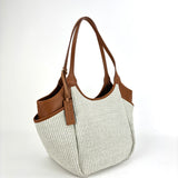 Marco Masi Small Raffia Zip Tote with Leather Side Pockets Tan - Big Bag NY