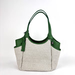 Marco Masi Small Raffia Zip Tote with Leather Side Pockets Green - Big Bag NY