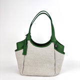 Marco Masi Small Raffia Zip Tote with Leather Side Pockets Green - Big Bag NY