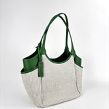 Marco Masi Small Raffia Zip Tote with Leather Side Pockets Green - Big Bag NY