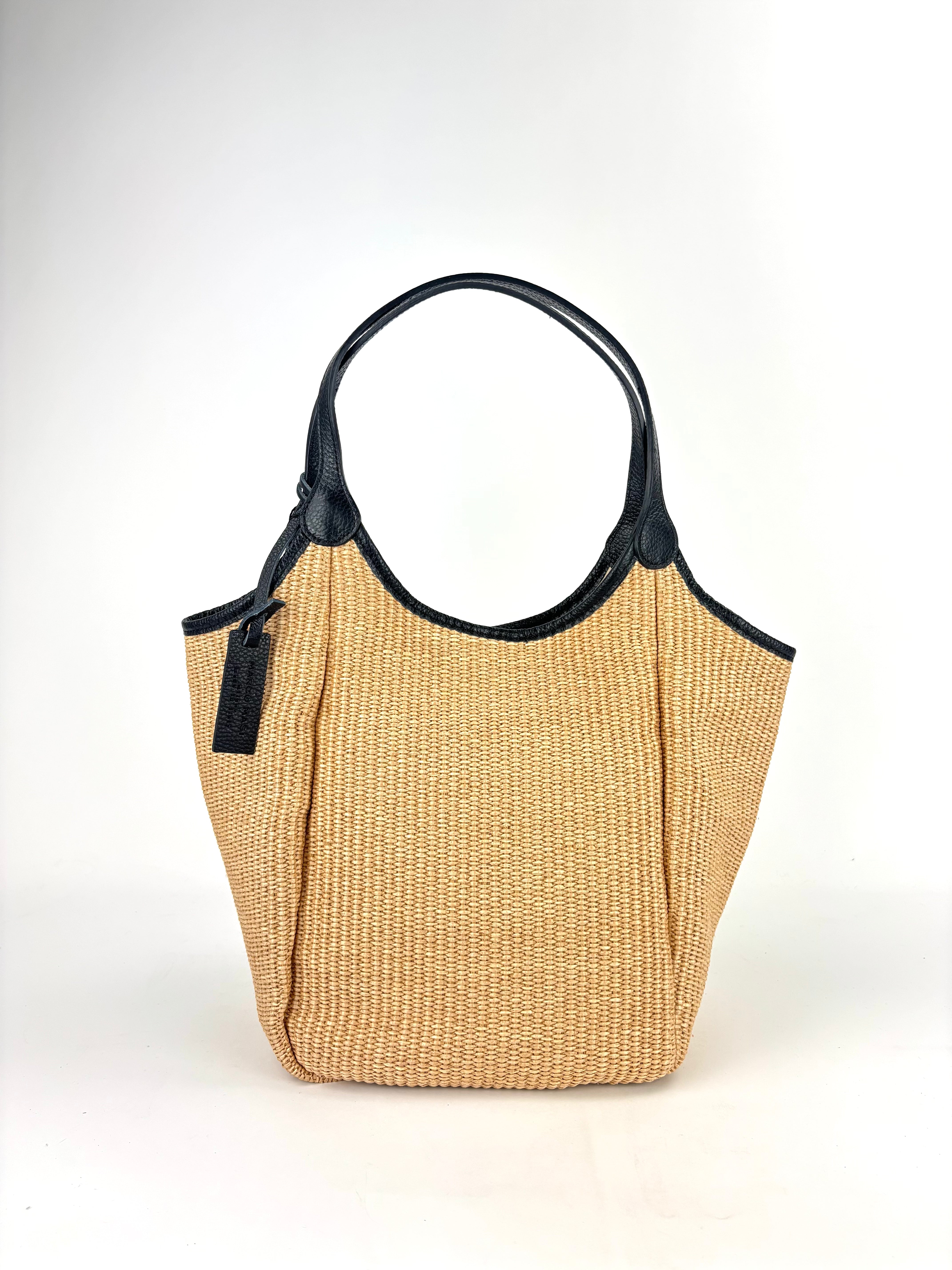 Marco Masi Contrast Flap Pocket Raffia Tote Black - Big Bag NY