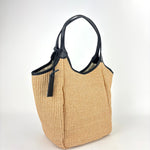 Marco Masi Contrast Flap Pocket Raffia Tote Black - Big Bag NY