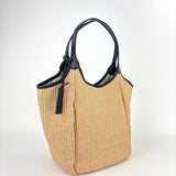 Marco Masi Contrast Flap Pocket Raffia Tote Black - Big Bag NY