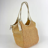 Marco Masi Metallic Gold Mesh Raffia Zip Shoulder Tote - Big Bag NY