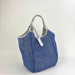 Marco Masi Metallic Silver and Blue Mermaid Raffia Mesh Shoulder Bag - Big Bag NY