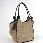 Marco Masi 2 Tone Raffia Tote with Knotted Handles Natural - Big Bag NY