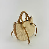 Visona Small GIULIA Raffia Double Handle Tassel Tote
