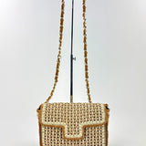 Straw Caning Flap Shoulder Bag in Beige and Tan Crochet - Big Bag NY