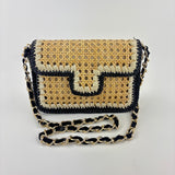 Straw Caning Flap Shoulder Bag in Black and White Crochet - Big Bag NY