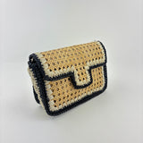 Straw Caning Flap Shoulder Bag in Black and White Crochet - Big Bag NY