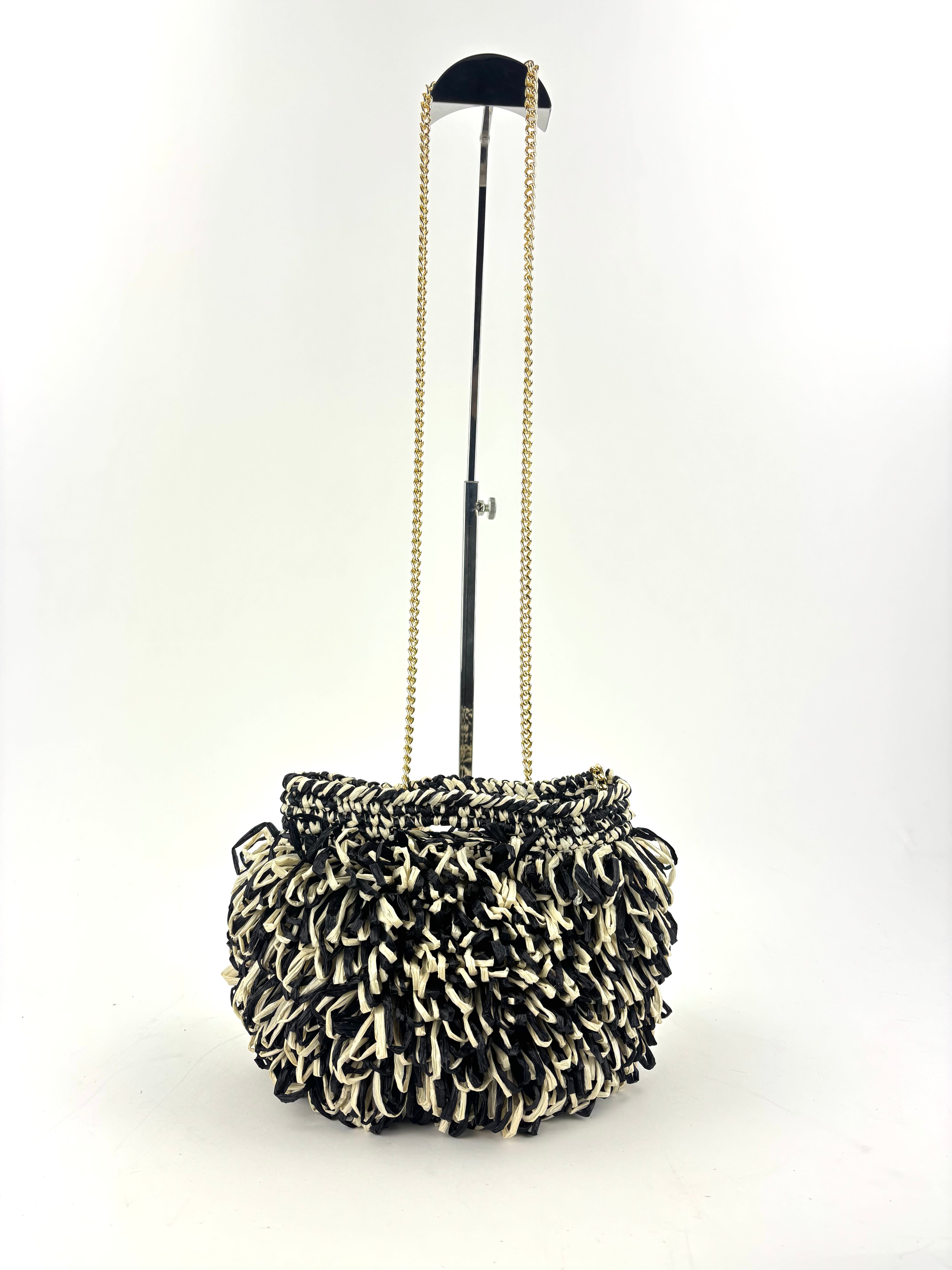 Poof Clutch with Chain Strap in Black and White - Big Bag NY