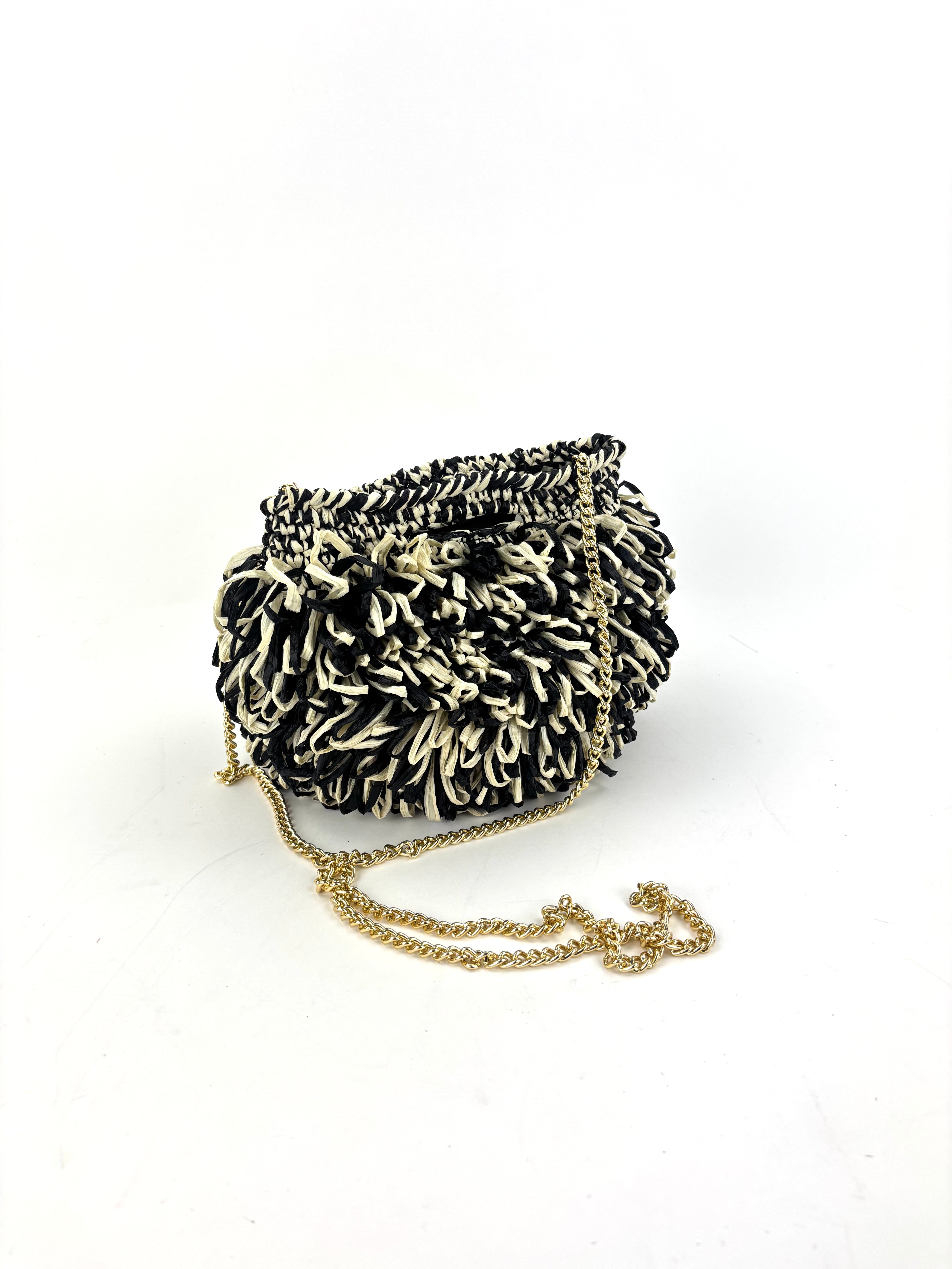 Poof Clutch with Chain Strap in Black and White - Big Bag NY
