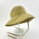 ARLO Cotton and Nylon Sun and Rain Floppy Hat with Tie Ribbons Beige - Big Bag NY