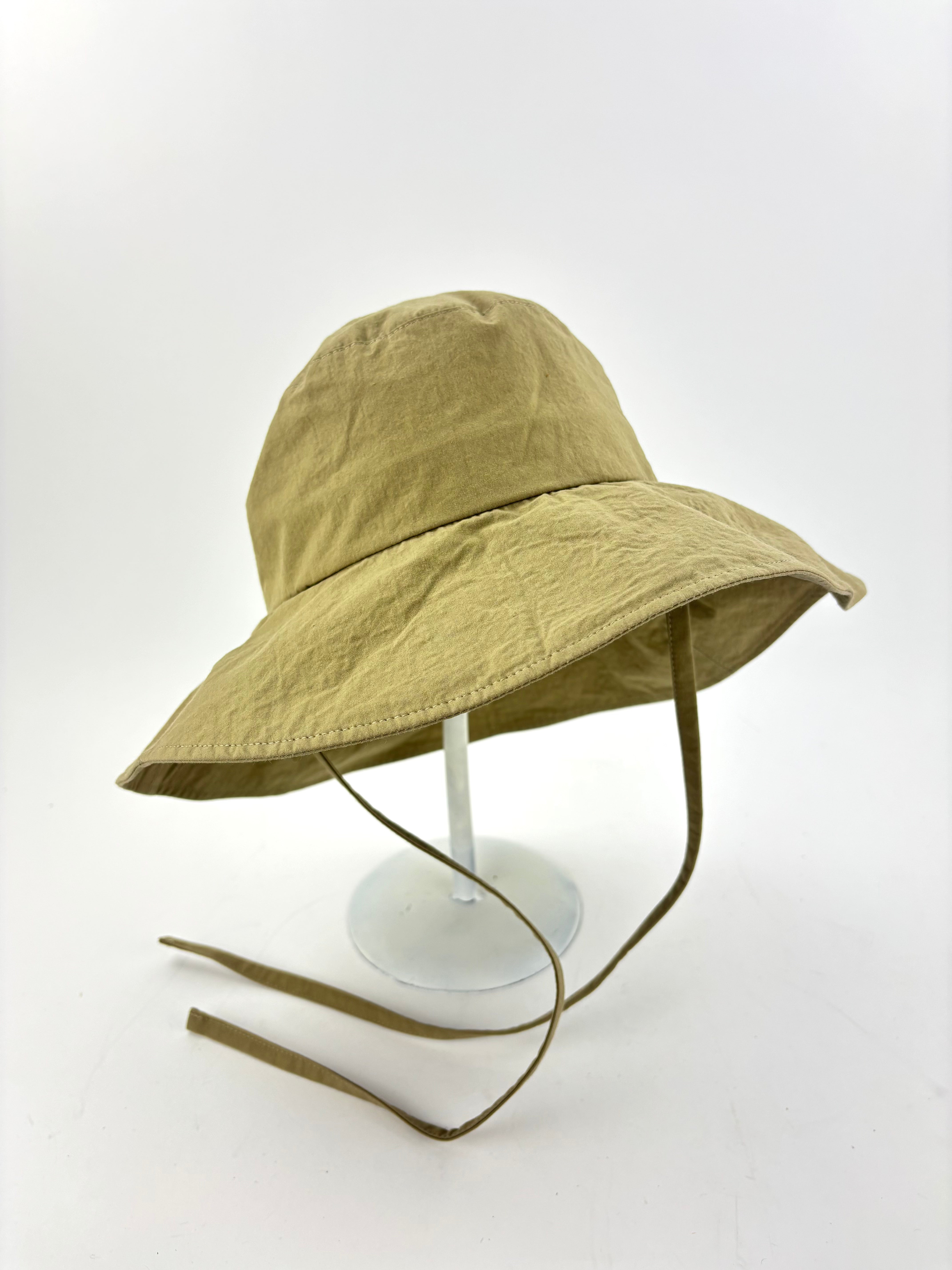 ARLO Cotton and Nylon Sun and Rain Floppy Hat with Tie Ribbons Beige - Big Bag NY
