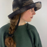 CLEO Raffia Round Raffia Sun Hat in Grey with Black Ribbon Ties - Big Bag NY