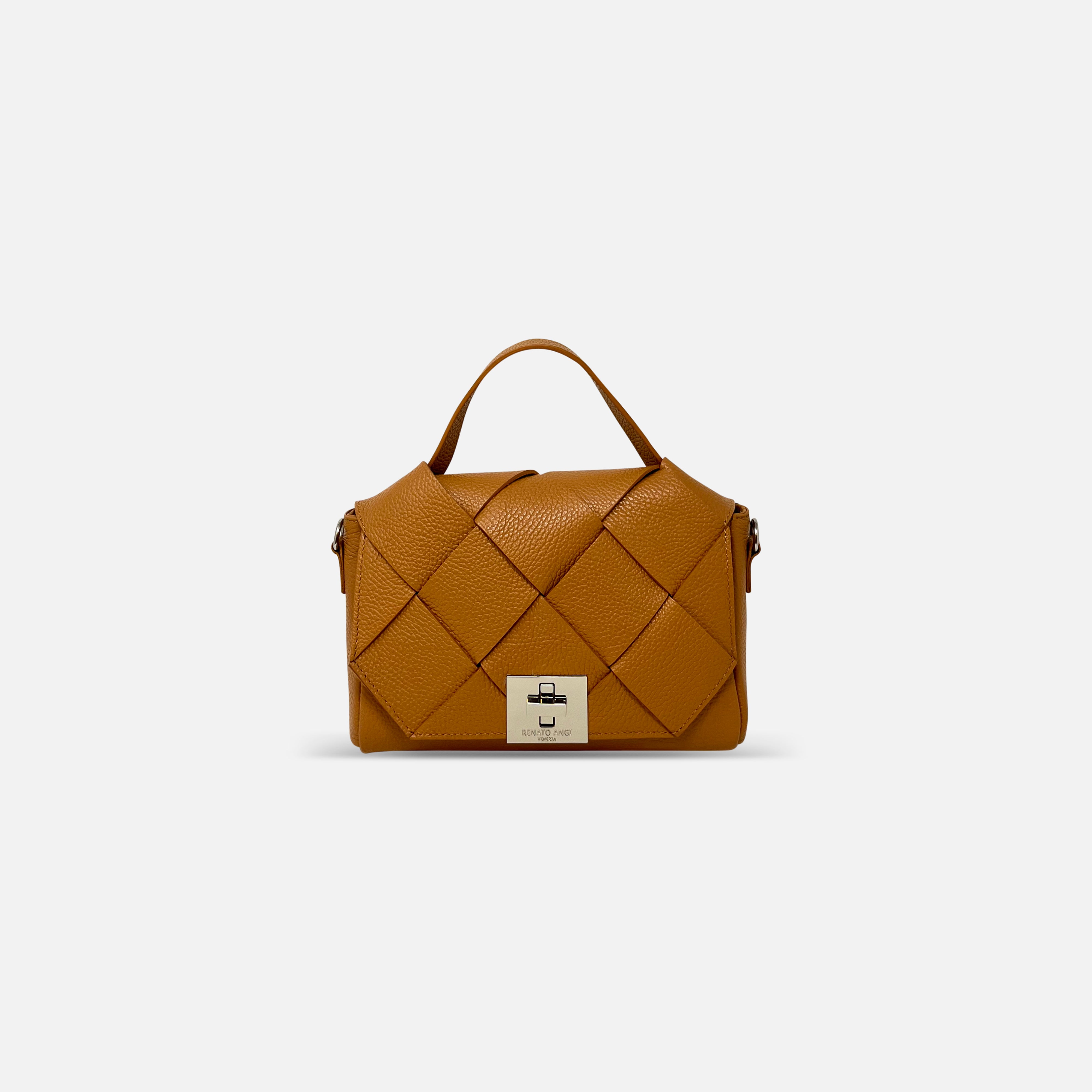 Renato Angi Small Woven Leather Handbag Tan - Big Bag NY