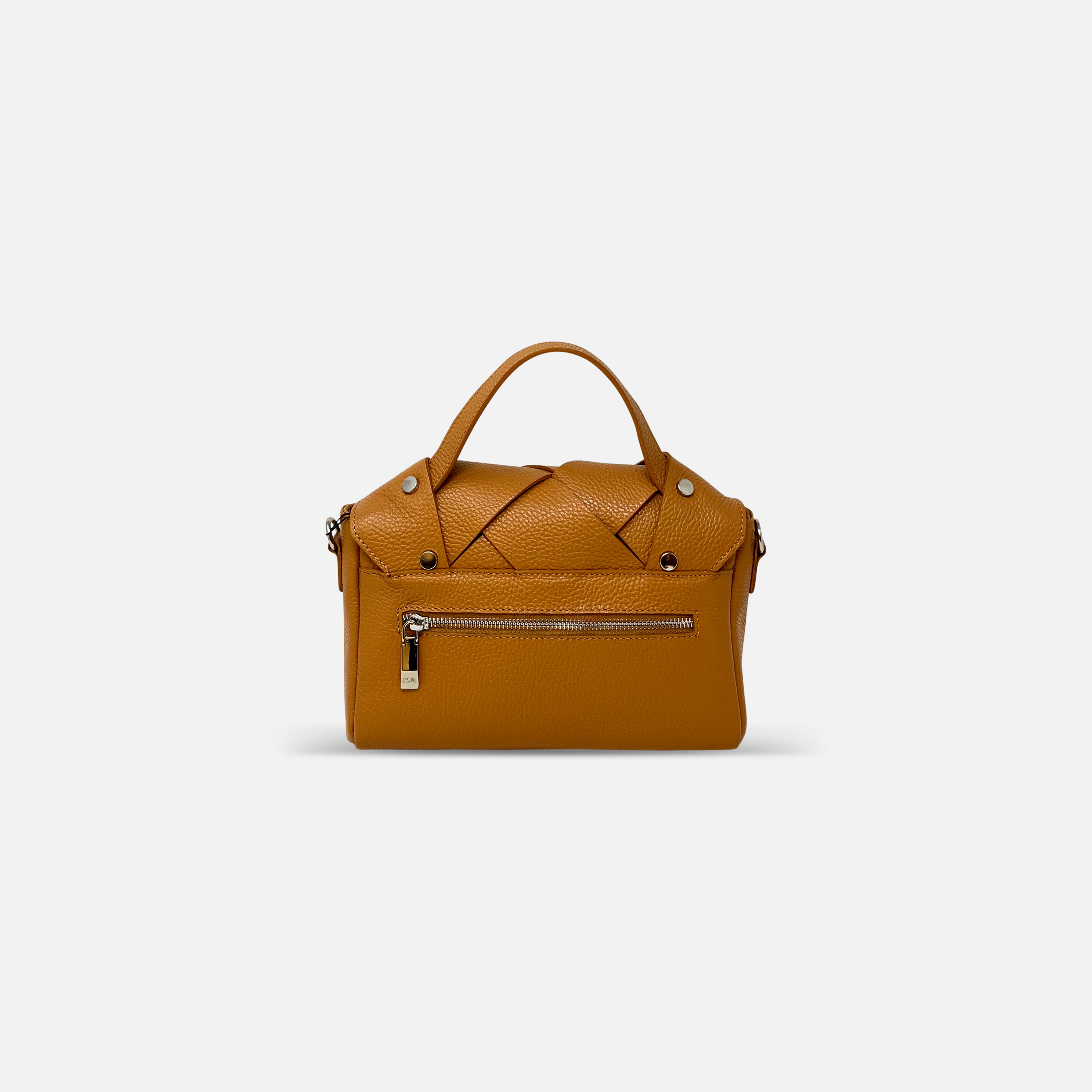 Renato Angi Small Woven Leather Handbag Tan - Big Bag NY