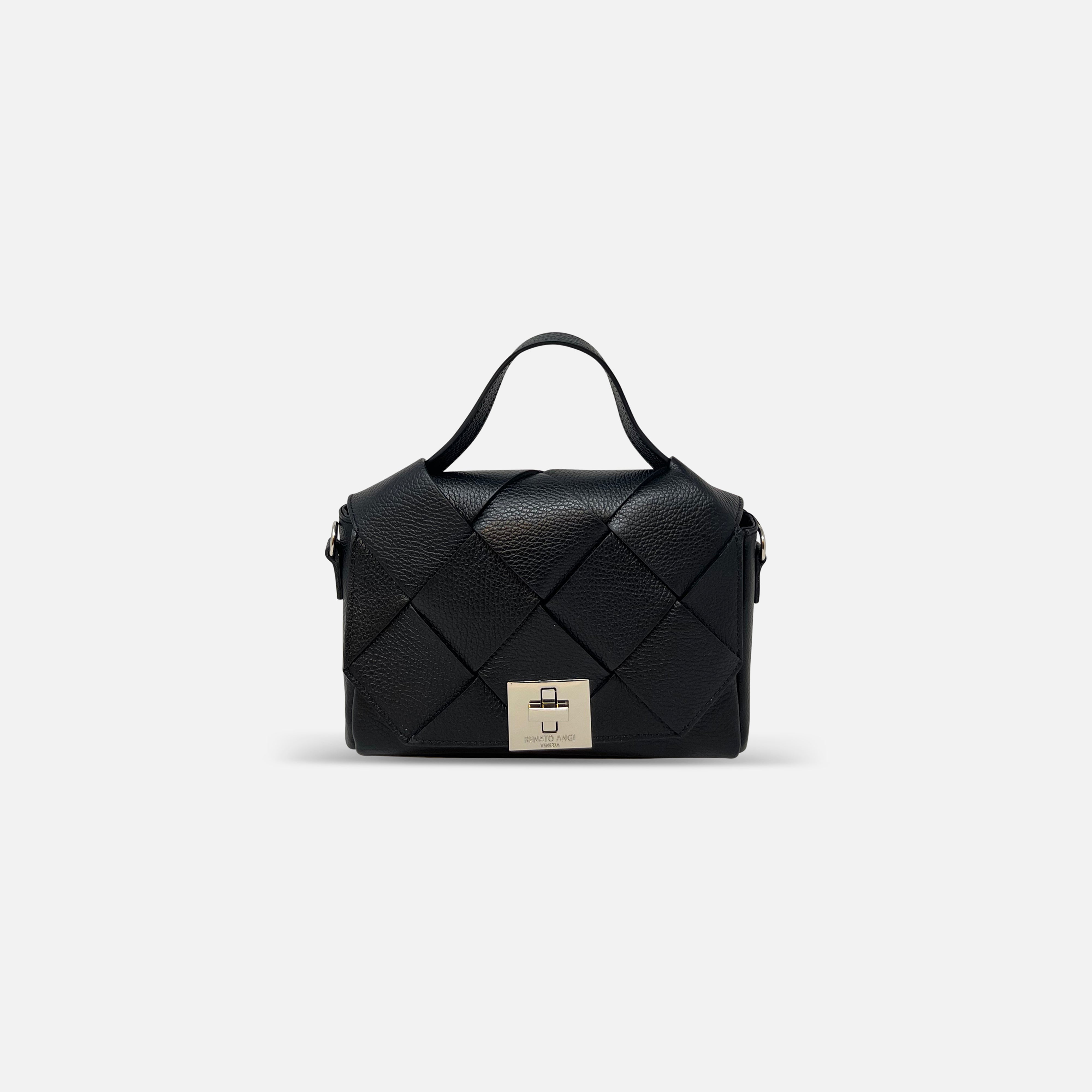 Renato Angi Small Woven Leather Handbag Black - Big Bag NY