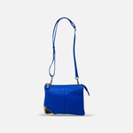 Small Leather Twin Pouch with Silver Crossbody Blue - Big Bag NY