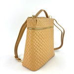 Woven Leather Convertible Backpack Camel - Big Bag NY