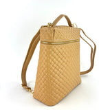 Woven Leather Convertible Backpack Camel - Big Bag NY