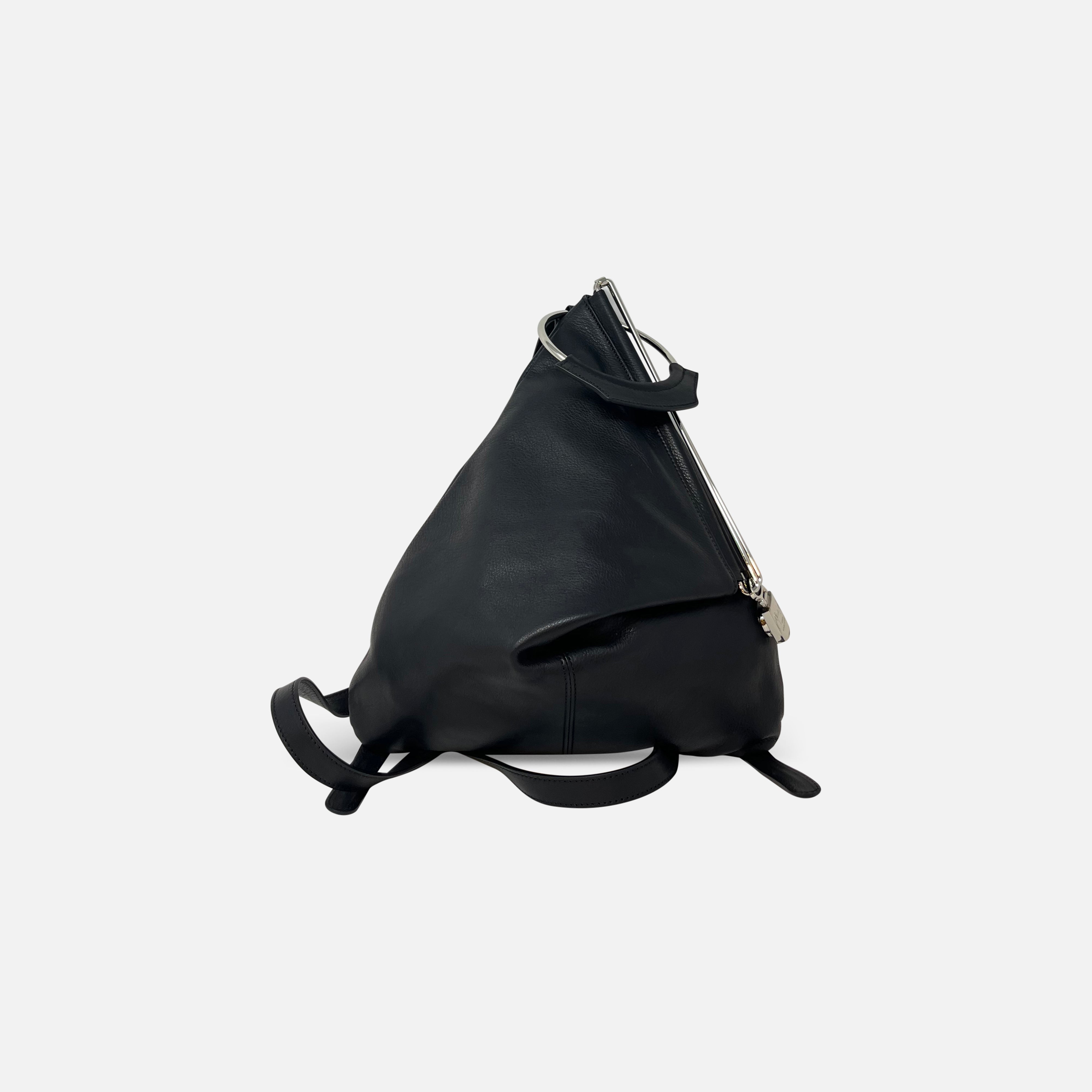 Renato Angi Slide Lock Fold Over Backpack in Black - Big Bag NY